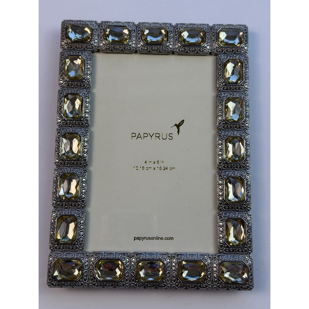 Papyrus Jeweled Picture Frame 4x6 Silver Marcasite Yellow Topaz Rhinestones NEW